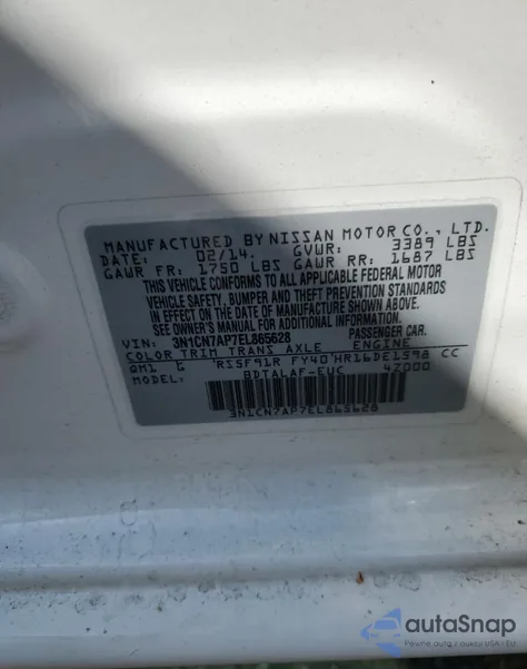 2014 Nissan Versa S z USA, uszkodzony, nr VIN 3N1CN7AP7EL865628